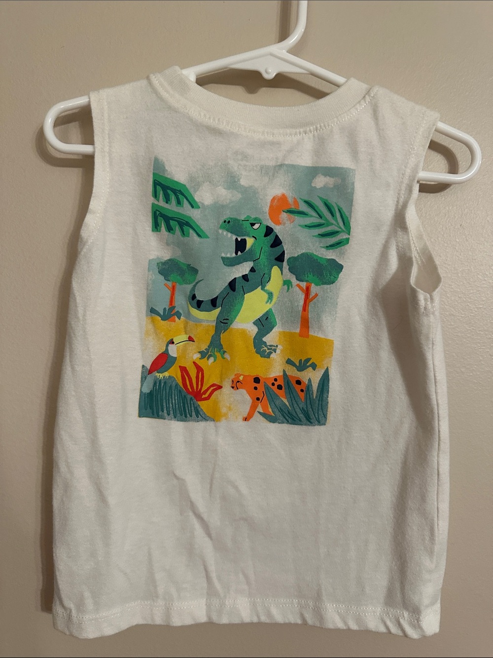 Garanimals White Tank Top with Green Dino and Multicolor Jungle Print